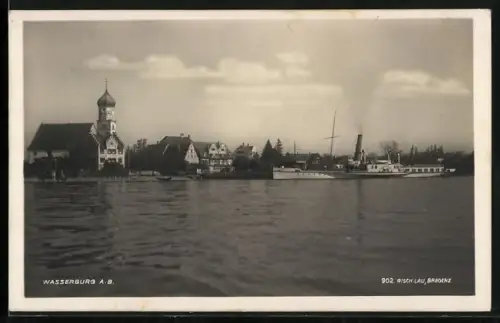 AK Wasserburg a. B., Kirche, Dampfschiff auf dem Bodensee