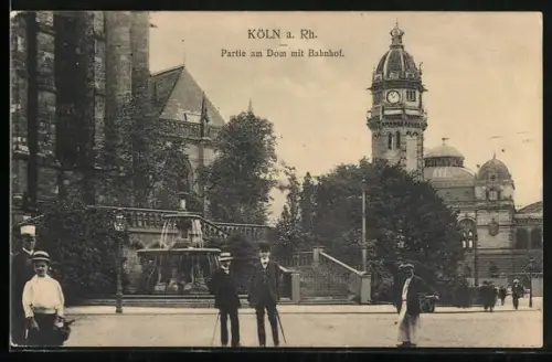 AK Köln a. Rh., Partie am Dom mit Bahnhof