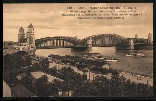 Lithographie Köln, Hohenzollernbrücke Südseite
