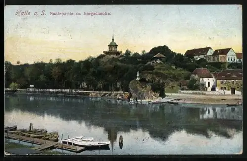 AK Halle a. S., Saalepartie mit Gasthaus Bergschenke