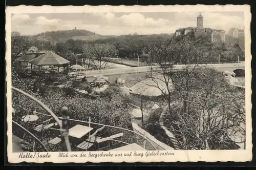 AK Halle /Saale, Gasthaus Bergschenke, Blick auf Burg Giebichenstein