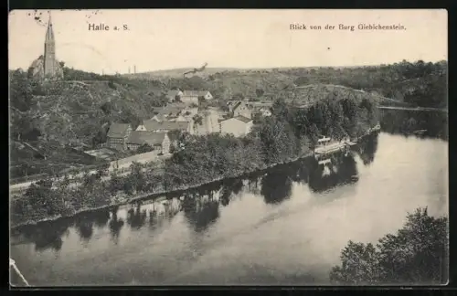 AK Halle a. S., Blick von der Burg Giebichenstein