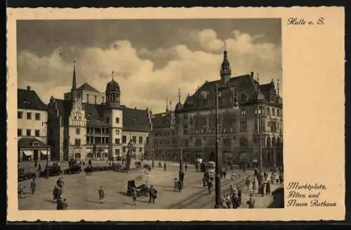 AK Halle a. S., Marktplatz, Altes und Neues Rathaus
