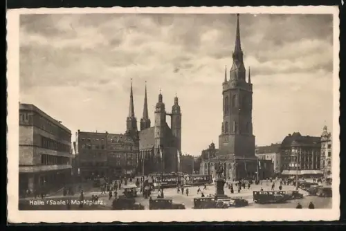 AK Halle /Saale, Marktplatz mit Turmpanorama