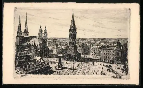 Künstler-AK Halle / Saale, Marktplatz