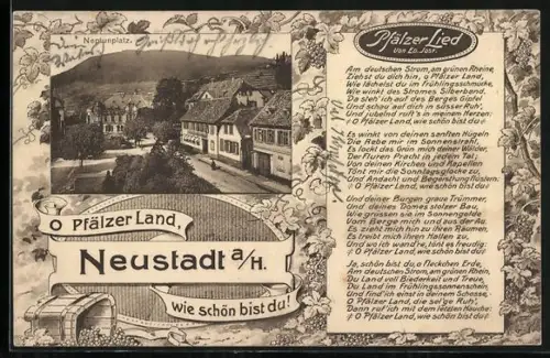 AK Neustadt / Pfalz, Neptunplatz, Pfälzer Lied