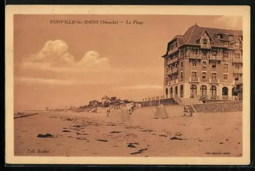 AK Donville-les-Bains /Manche, La Plage avec hôtel en bord de mer