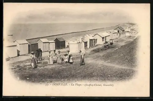 AK Donville, La Plage avec cabines et promeneurs