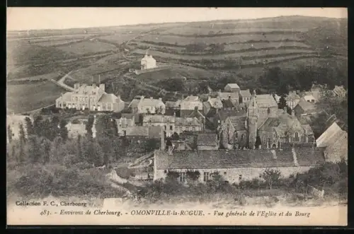 AK Omonville-la-Rogue, Vue générale de l`Église et du Bourg
