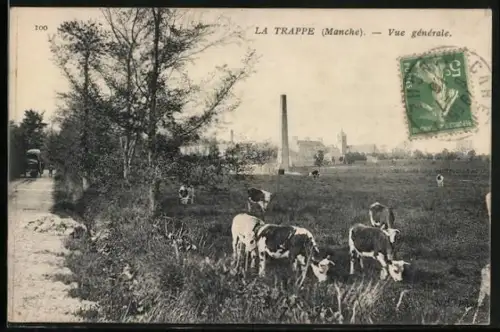AK La Trappe /Manche, Vue générale avec des vaches et paysage rural