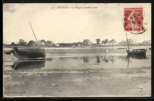 AK Réville, La Plage à marée basse