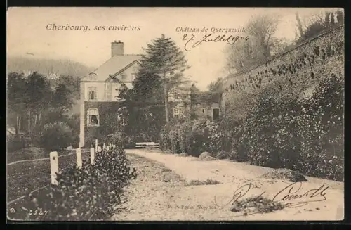 AK Querqueville, Château de Querqueville et jardin verdoyant