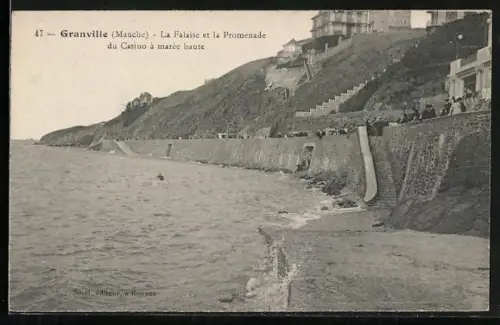 AK Granville /Manche, La Falaise et la Promenade du Casino à marée haute