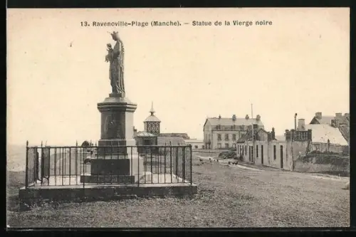 AK Ravenoville-Plage /Manche, Statue de la Vierge noire
