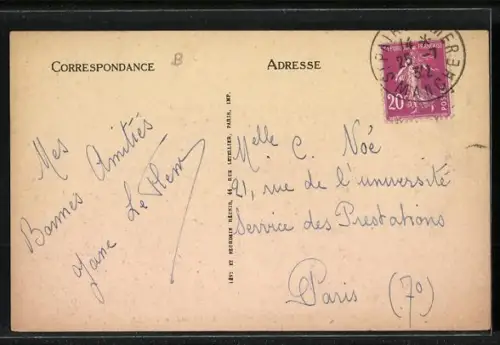 AK Saint-Pair-sur-Mer, Le Ru Malet, chemin bordé d`arbres et cours d`eau