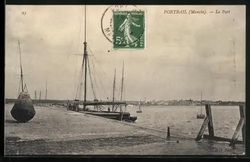 AK Portbail /Manche, Le Port avec voiliers et quai