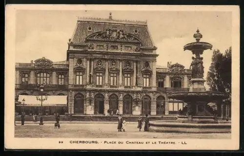 AK Cherbourg, Place du Château et le Théâtre