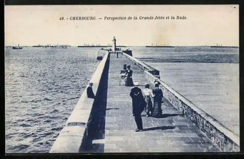 AK Cherbourg, Perspective de la Grande Jetée et la Rade