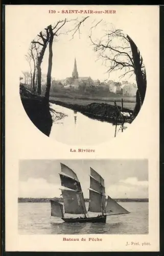 AK Saint-Pair-sur-Mer, La Rivière et Bateau de Pêche