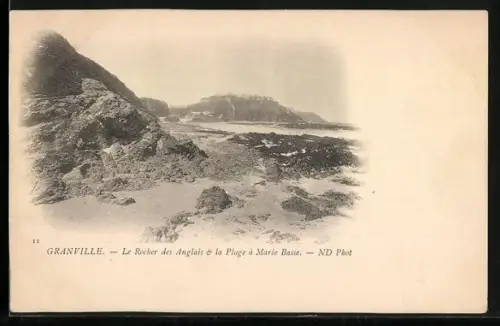 AK Granville, Le Rocher des Anglais & la Plage à Marie Basse