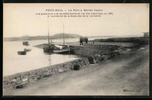 AK Port-Bail, Le Port à Marée haute avec quais et cale de débarquement construits en 1882