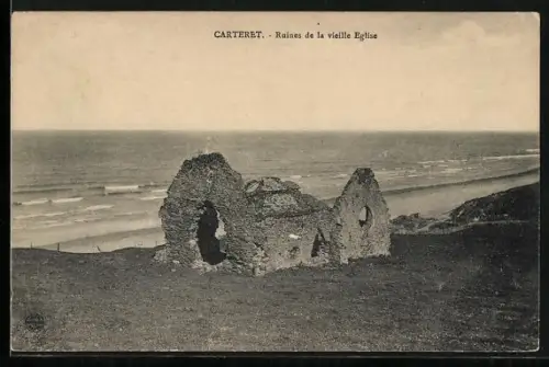 AK Carteret, Ruines de la vieille Église avec vue sur la mer
