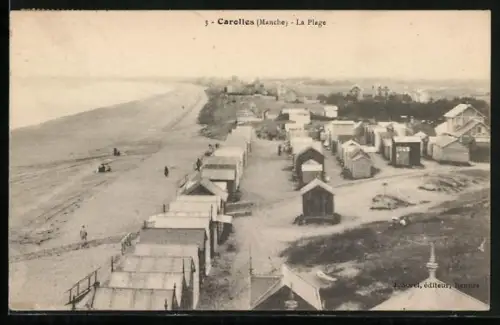 AK Carolles /Manche, La Plage avec cabines de bain et vue sur la mer