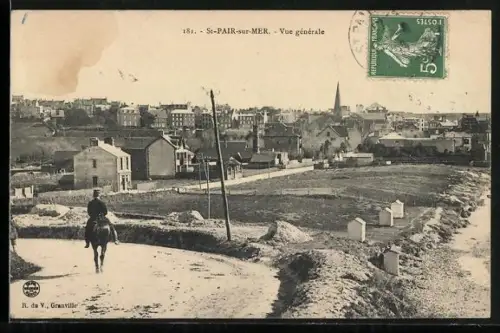 AK St-Pair-sur-Mer, Vue générale avec cavalier sur le chemin