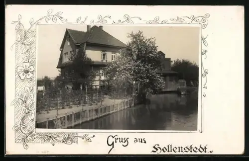 AK Hollenstedt / Leinetal, Uferpartie mit Wohnhaus, Passepartout