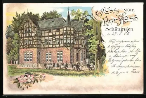 Lithographie Schöningen, Gasthaus Elm-Haus