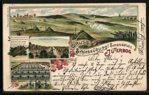Lithographie Jüterbog, Zieldorf, Wellblechbaracken, alte Barackenlagen