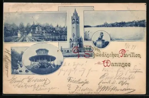 AK Berlin-Wannsee, Schwedischer Pavillon, Löwendenkmal, Turm