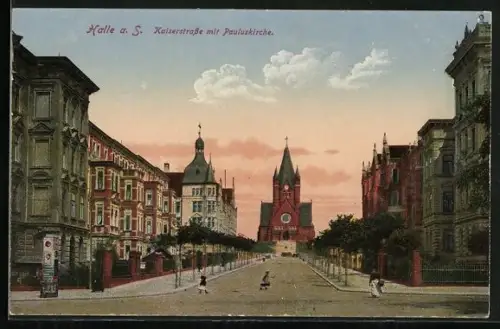 AK Halle a. S., Kaiserstrasse mit Pauluskirche