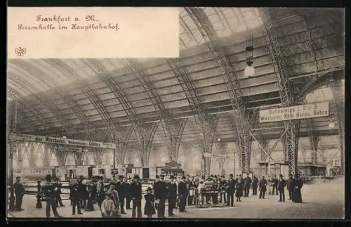 AK Frankfurt a. M., Perronhalle im Hauptbahnhof, Innenansicht