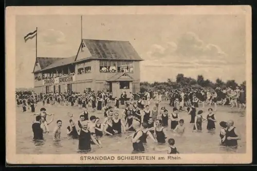 AK Schierstein am Rhein, Männer im Badeanzug im Strandbad