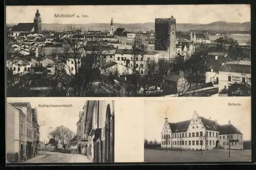 AK Mühldorf a. Inn, Teilansicht, Katharinenvorstadt, Schule