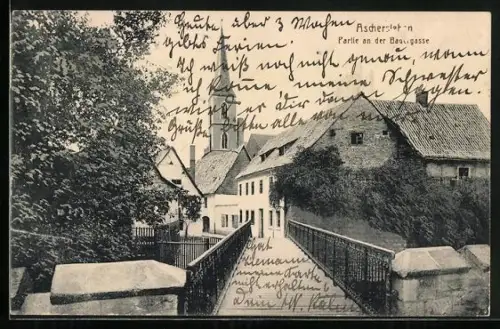 AK Aschersleben, Strasse Bauergasse mit Brücke