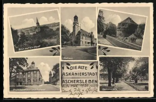 AK Aschersleben, Bestehornhaus und Postamt, Herrenbreite, Rathaus