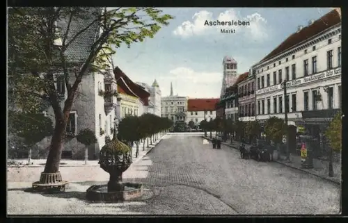 AK Aschersleben, Markt mit geschäft von Hermann Ehlers