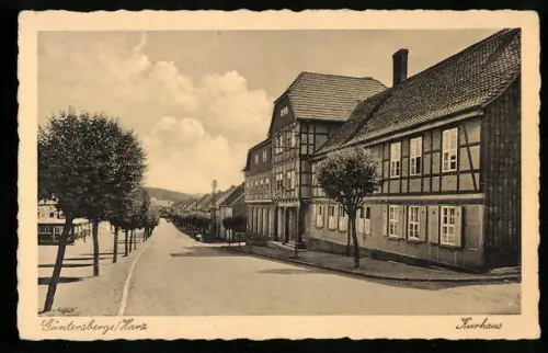 AK Güntersberge /Harz, Strassenpartie mit Kurhaus