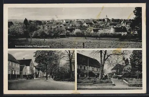 AK Schmannewitz, Gesamtansicht, Strassenpartie, Dorfplatz