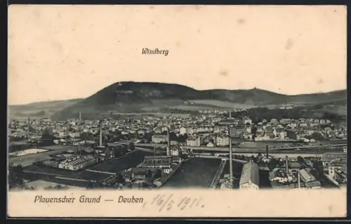 AK Deuben / Freital, Plauenscher Grund, Panorama mit Windberg