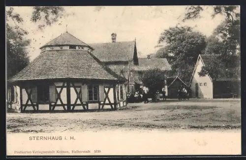 AK Sternhaus / Harz, Fachwerkhaus, Dorfplatz, Nebengebäude