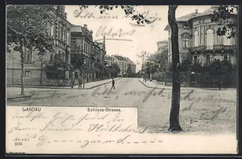 AK Landau / Pfalz, Schloss-Strasse mit Wohnhäusern