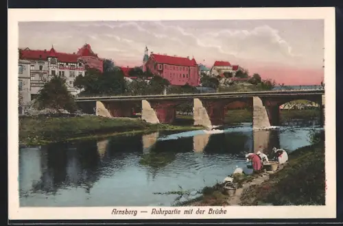 AK Arnsberg / Ruhr, Ruhrpartie mit der Brücke