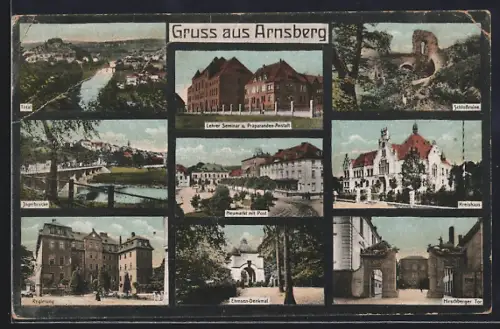 AK Arnsberg / Ruhr, Lehrer-Seminar, Kreishaus, Schlossruine, Regierungsgebäude