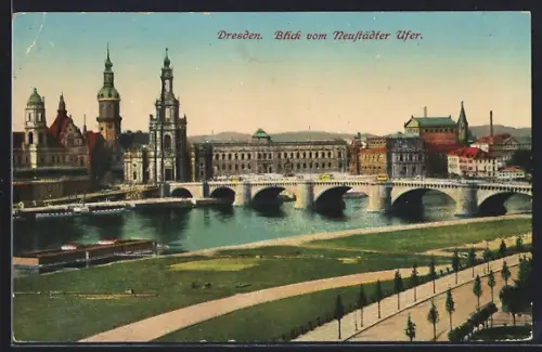 AK Dresden, Blick vom Neustädter Ufer