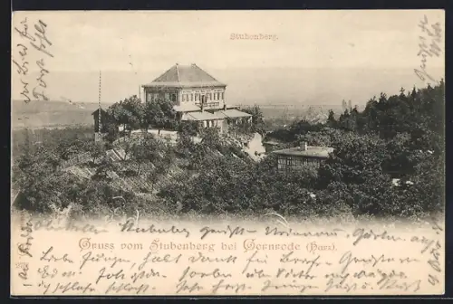 AK Gernrode / Harz, Hotel Stubenberg mit Blick ins Tal