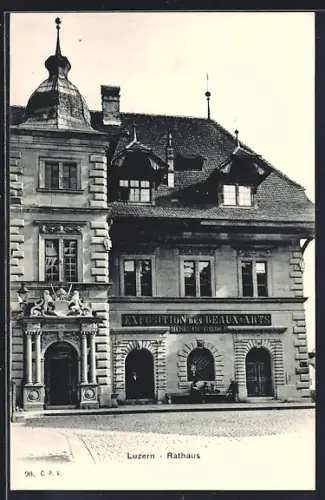 AK Luzern, Rathaus mit Exposition des Beaux-Arts