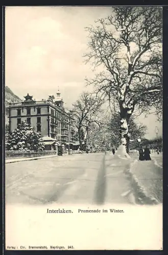 AK Interlaken, Promenade mit Hotel Suisse im Winter